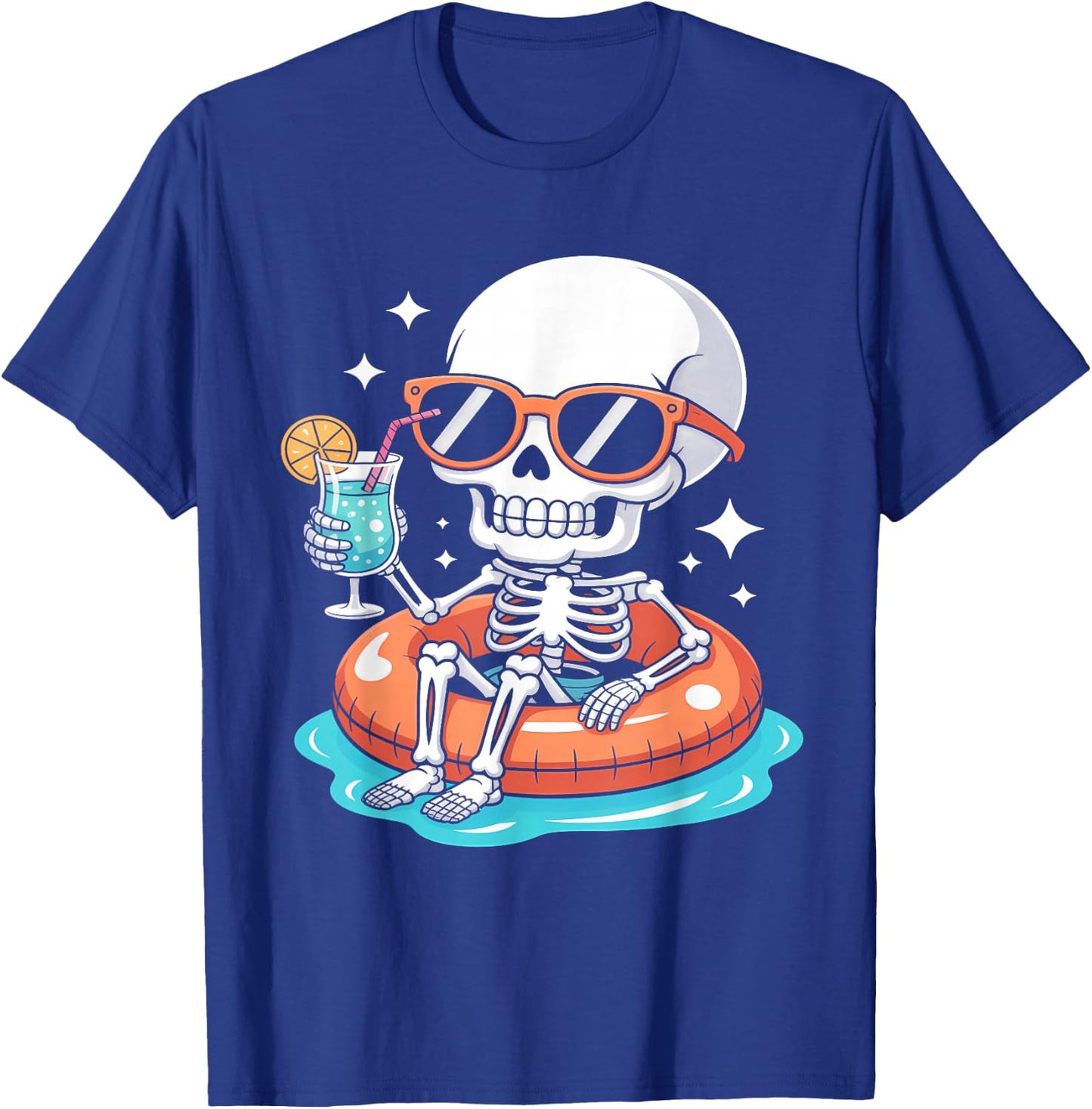 Chillin' Skeleton with Drink Halloween Summerween T-Shirt - T-Shirt | Royal