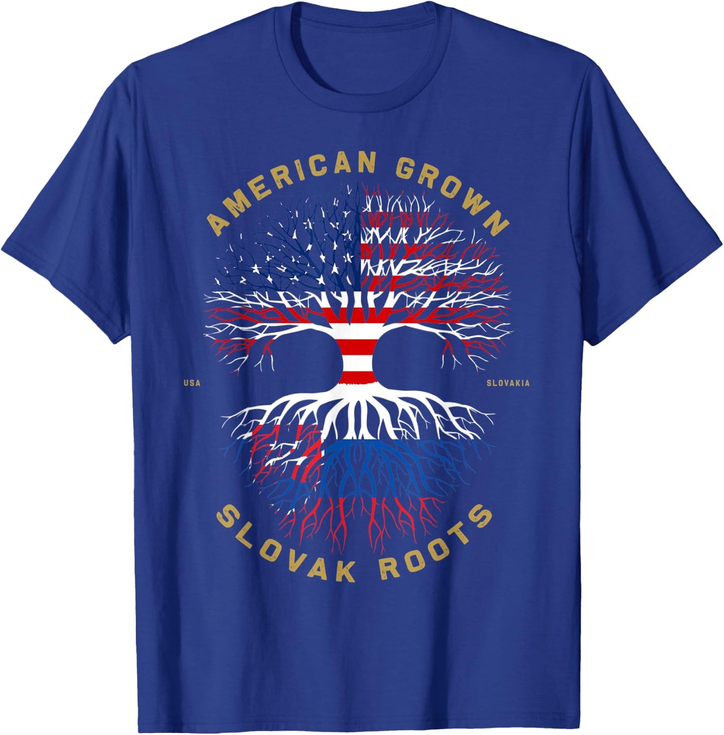 American Grown With Slovak Roots Tree USA Flag Unique Gifts T-Shirt - T-Shirt | Royal
