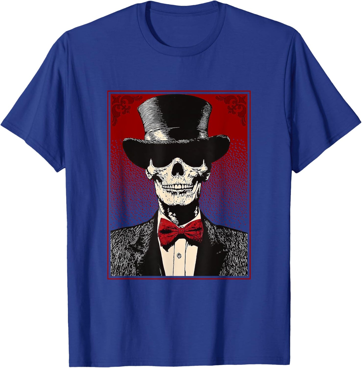 Skull in a Top Hat - Skeleton Wearing Hat and Tie T-Shirt - T-Shirt | Royal
