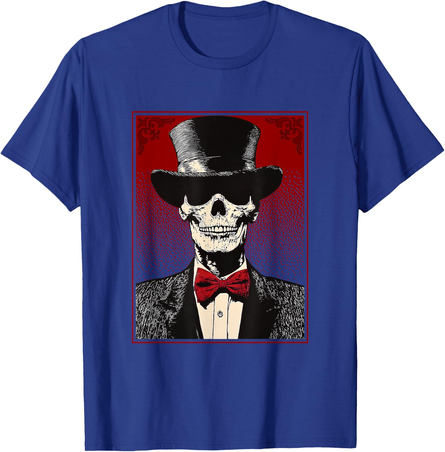 Skull in a Top Hat - Skeleton Wearing Hat and Tie T-Shirt - T-Shirt | Royal