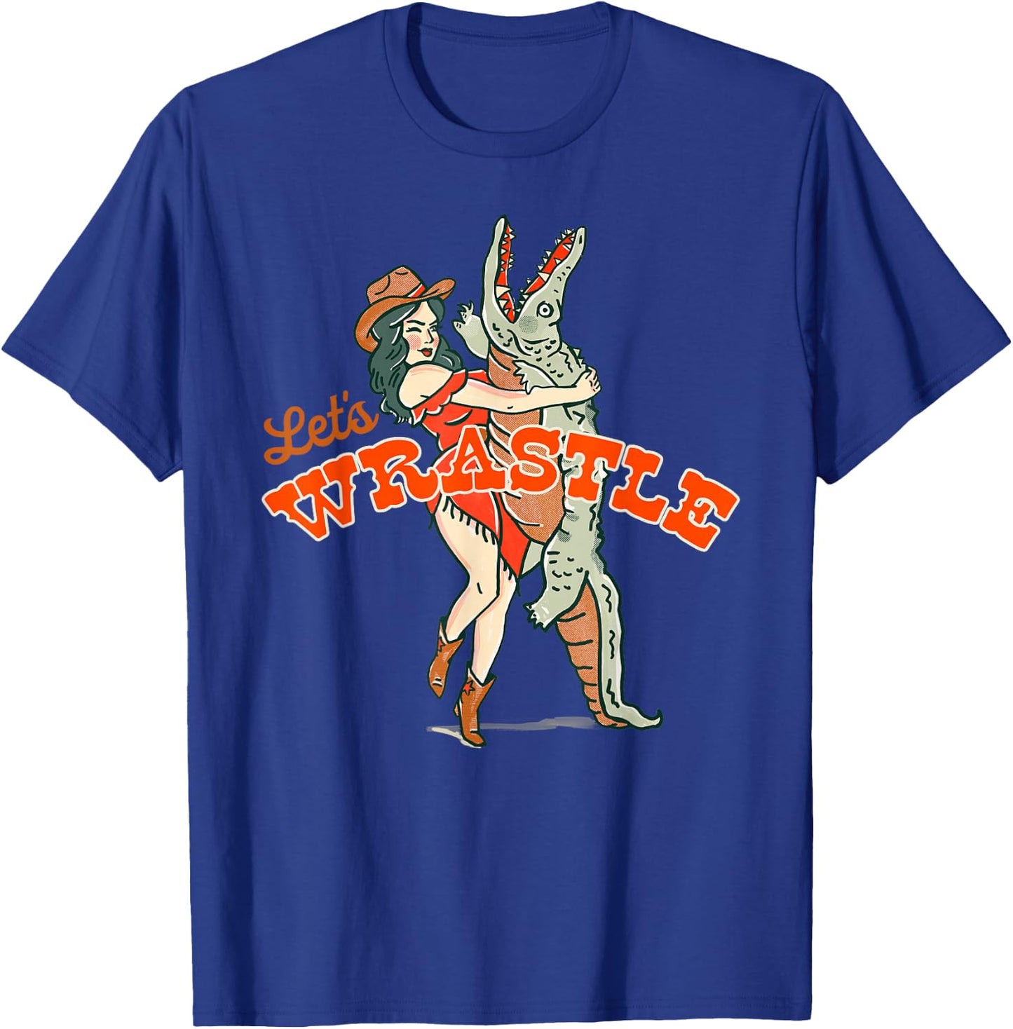 Let's Wrastle: New Orleans Bayou Cowgirl Alligator Wrestling T-Shirt - T-Shirt | Royal