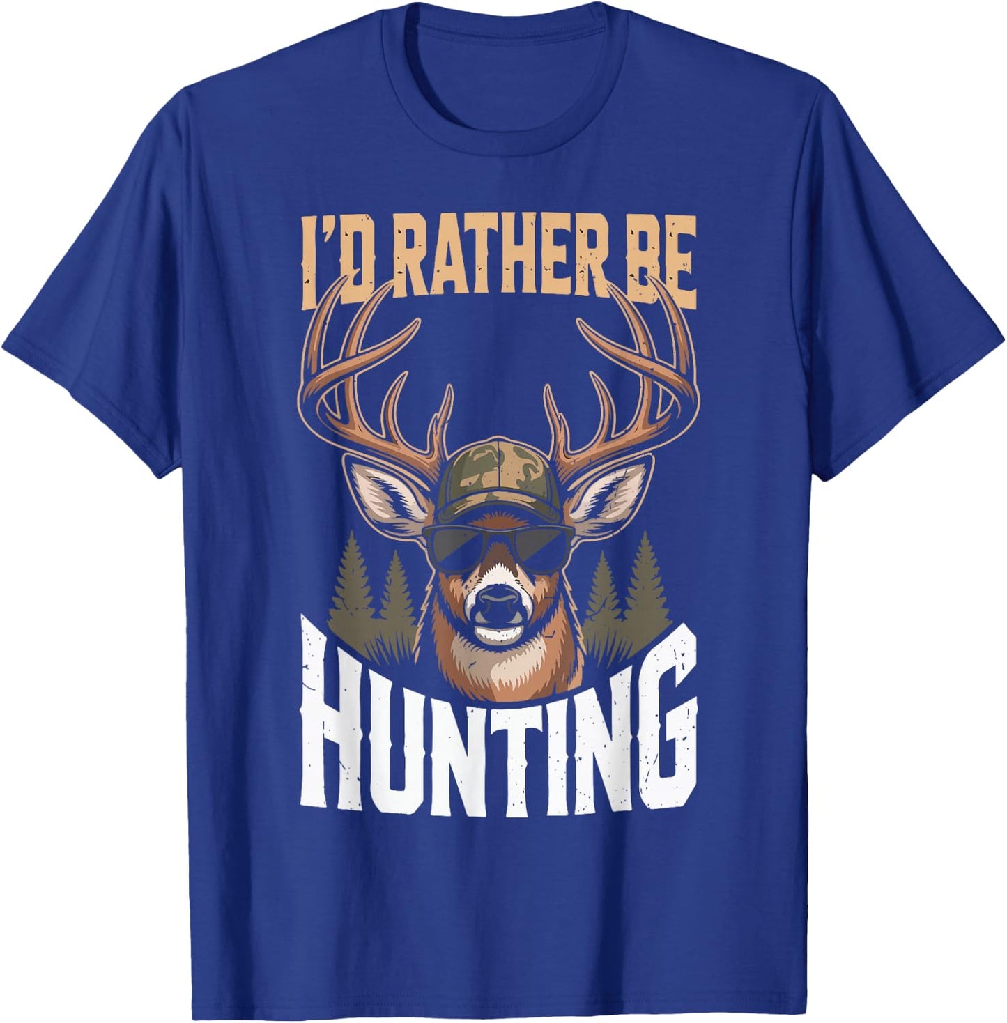Id Rather Be Hunting Humor Boy Youth Camo Deer Hunting Funny T-Shirt - T-Shirt | Royal