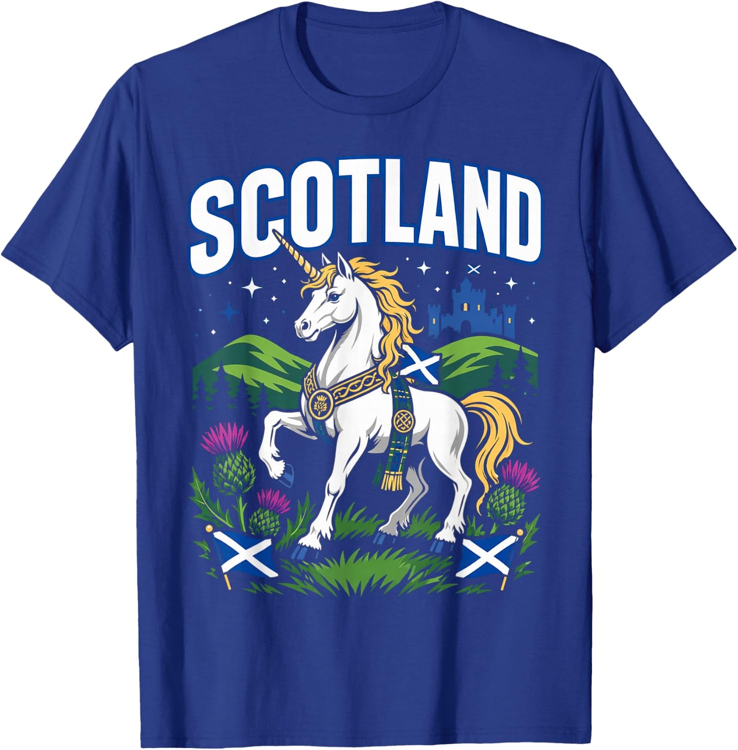 Men Scottish Unicorn Flag Thistle T-Shirt - T-Shirt | Royal