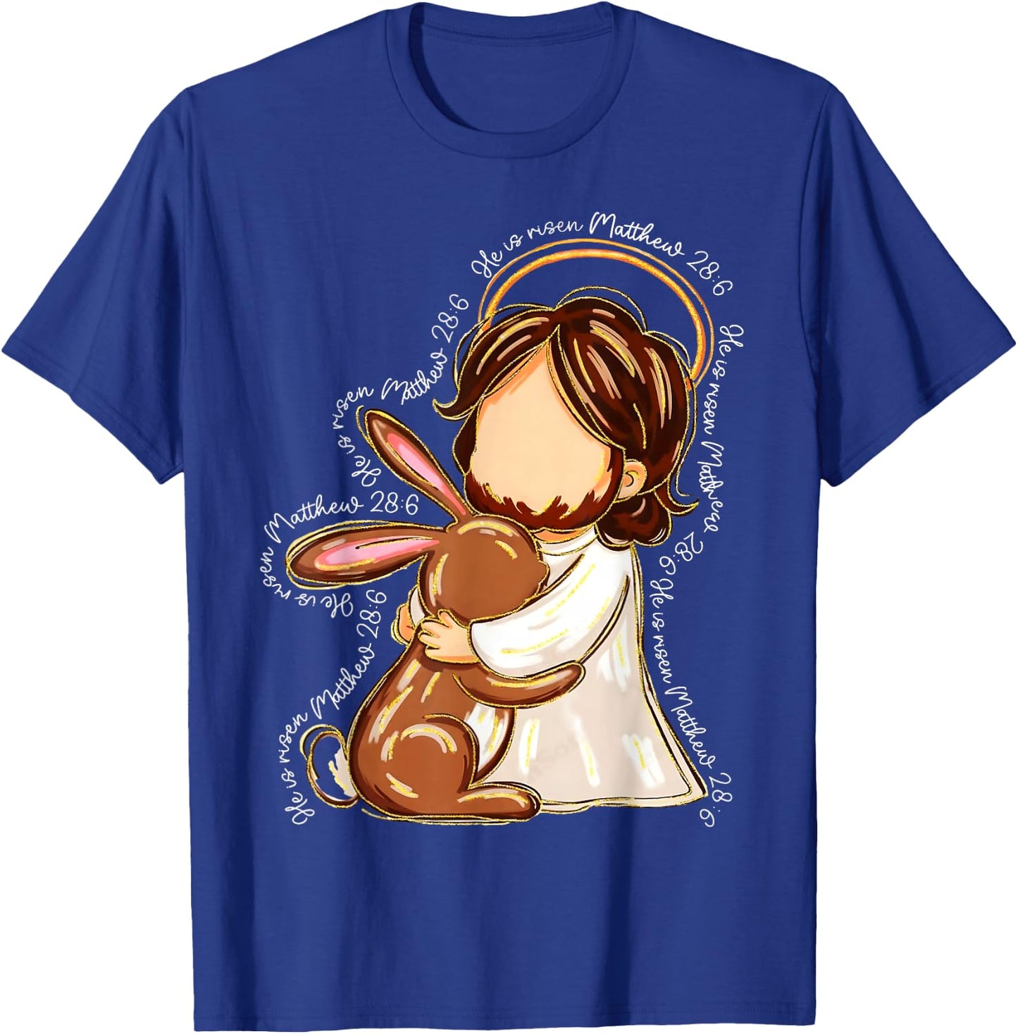 MATTHEW 28:6 Jesus Easter Hugging Bunny Christian Easter T-Shirt - T-Shirt | Royal