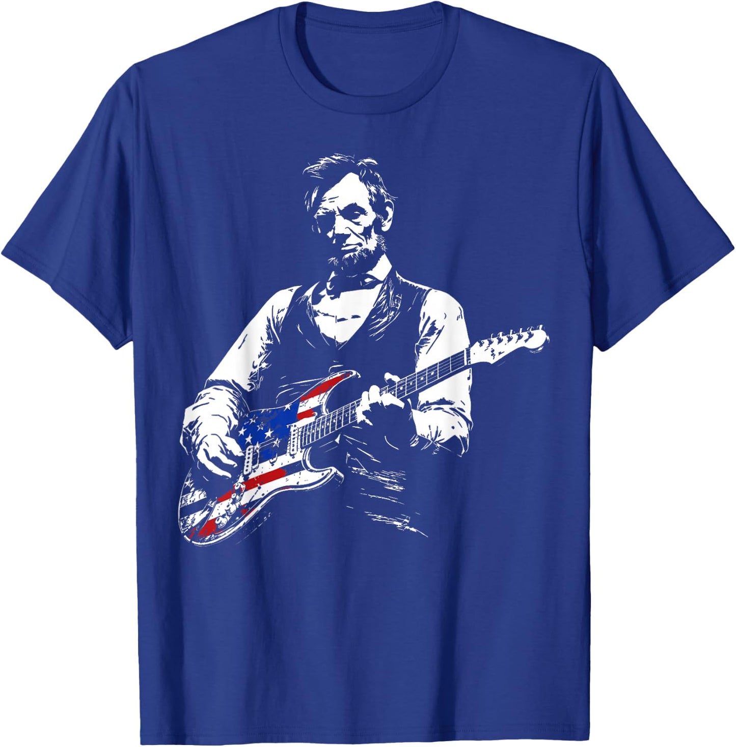 Abraham Lincoln American Flag Guitar Vintage Rock Music T-Shirt - T-Shirt | Royal