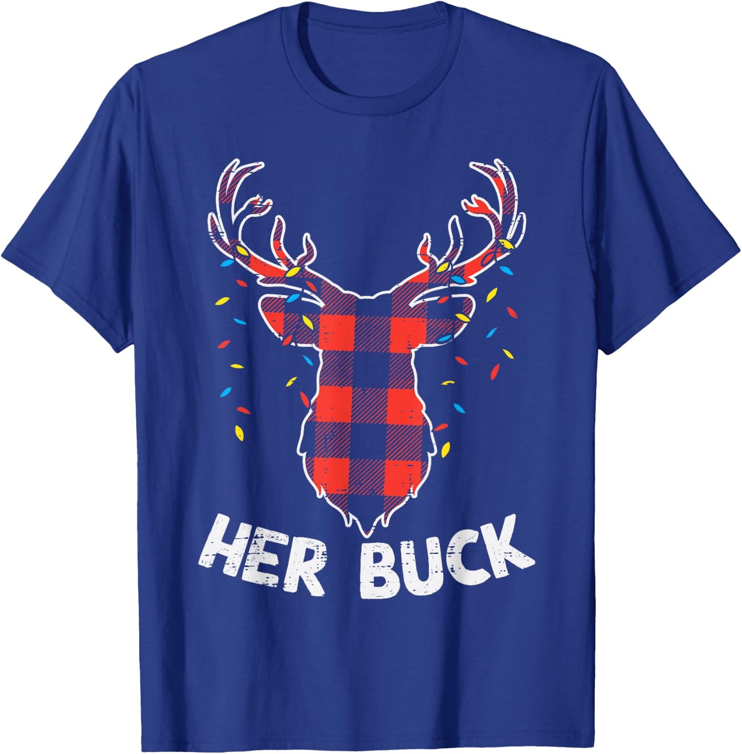 Plaid Reindeer Her Buck Matching Christmas Couple Men PJ T-Shirt - T-Shirt | Royal