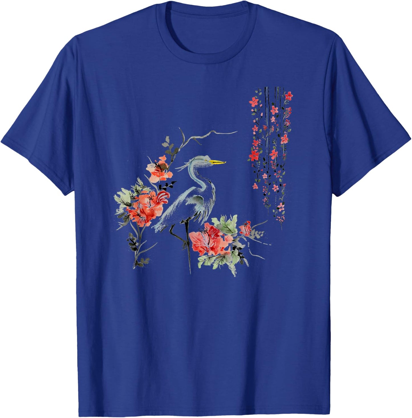 Japanese Art Crane Bird Garden Stylish Design T-Shirt - T-Shirt | Royal