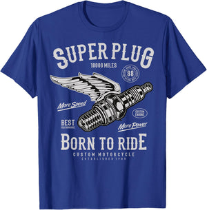 Super Spark Plug Vintage Motorcycle Born to Ride T-Shirt - T-Shirt | Royal