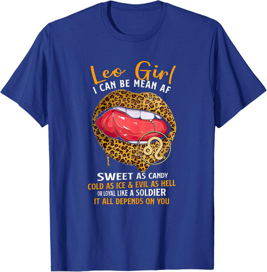 Leo Zodiac Sign Sweet As Candy Leopard Lip Birthday T-Shirt - T-Shirt | Royal