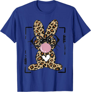 Leopard Rabbit Bunny Blowing Bubble Gum Easter Day T-Shirt - T-Shirt | Royal