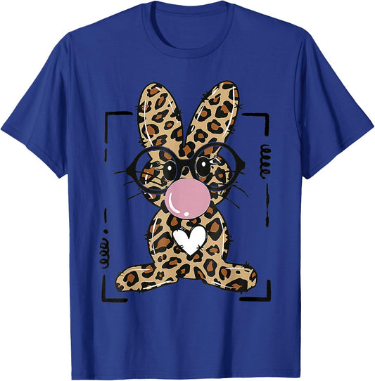 Leopard Rabbit Bunny Blowing Bubble Gum Easter Day T-Shirt - T-Shirt | Royal
