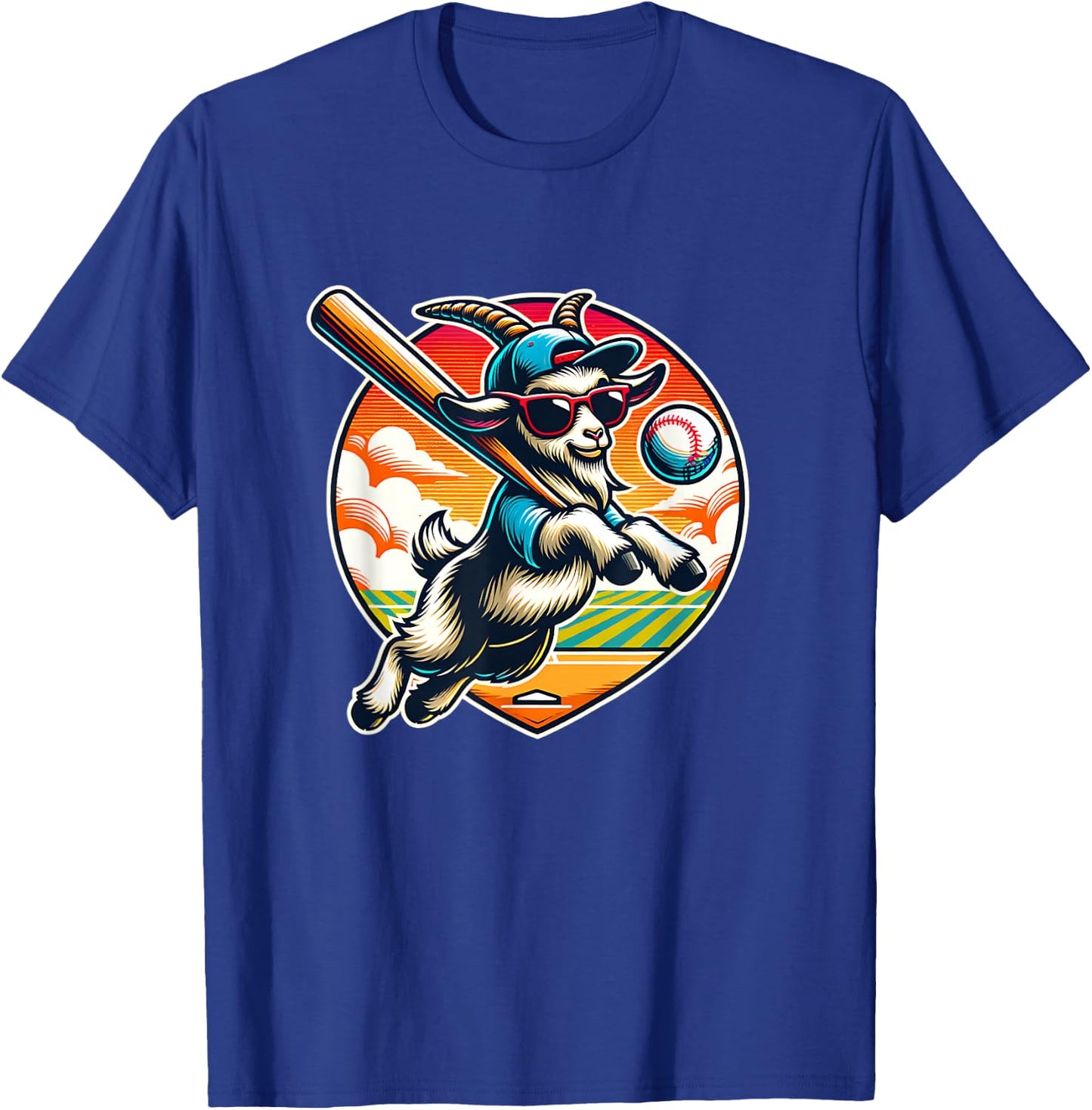 Goat Baseball Player Cool Sports Fan Art T-Shirt - T-Shirt | Royal