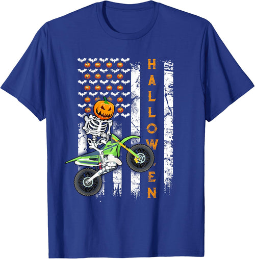 US Flag Skeleton Dirt Bike Halloween Motocross Biker