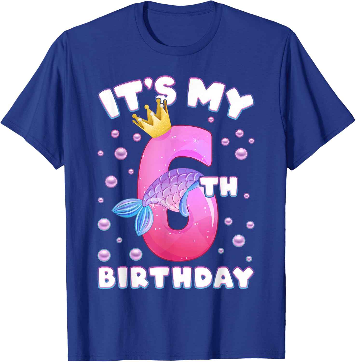 6th Birthday, Girl, Mermaid Fin, Number 6 T-Shirt - T-Shirt | Royal