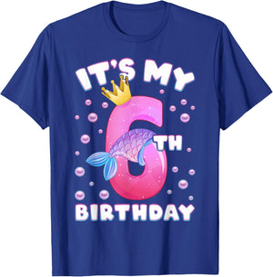 6th Birthday, Girl, Mermaid Fin, Number 6 T-Shirt - T-Shirt | Royal