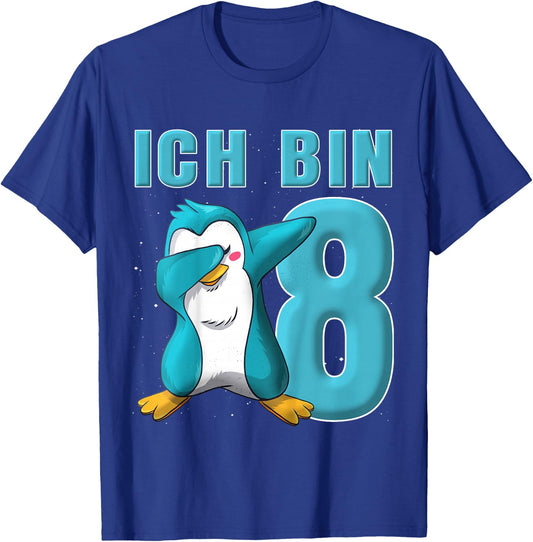 Children's Penguin 8 Years Boys Girls Penguin 8 Birthday , black, 80 T-Shirt - T-Shirt | Royal