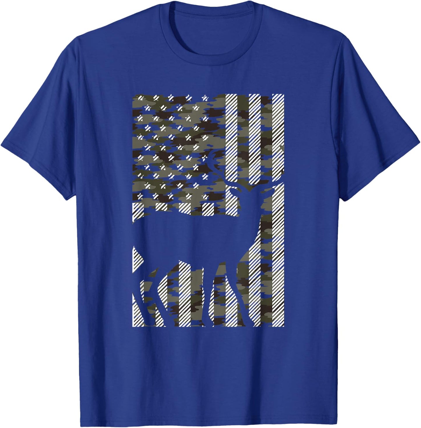 Camo American Flag Deer Vintage Buck Elk Hunting Hunter Gift T-Shirt - T-Shirt | Royal