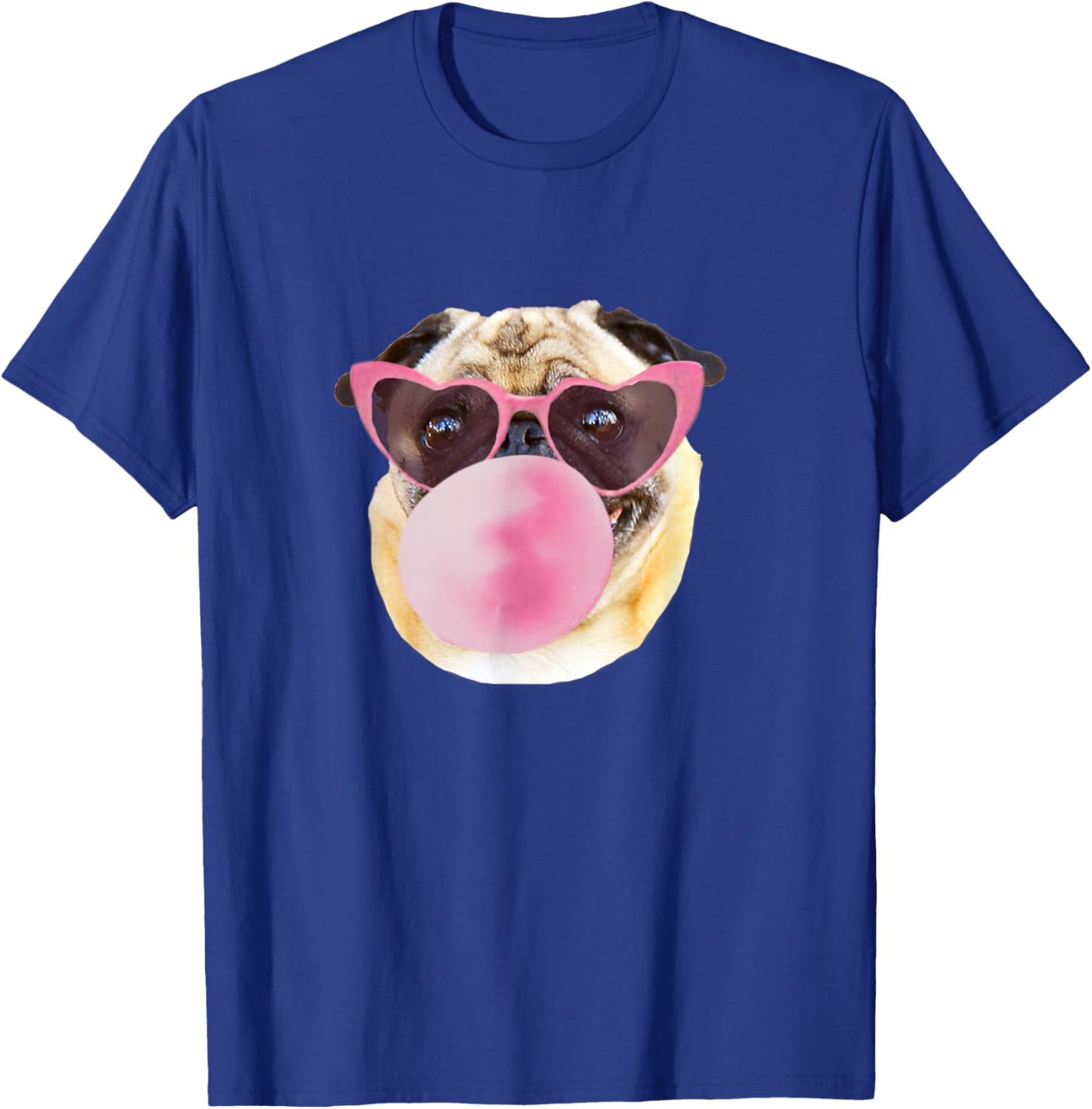 Dog Pug Pink Bubble Gum Heart Sunglasses T-Shirt - T-Shirt | Royal