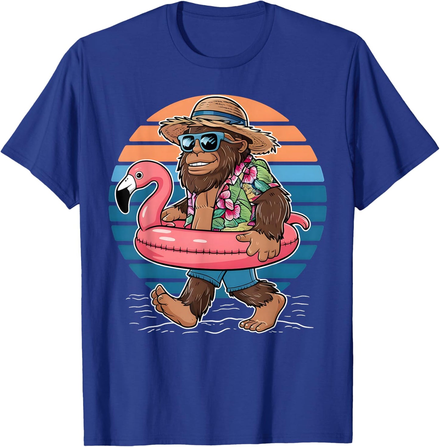 Pool Party Bigfoot Flamingo Men Women Sasquatch Pink T-Shirt - T-Shirt | Royal