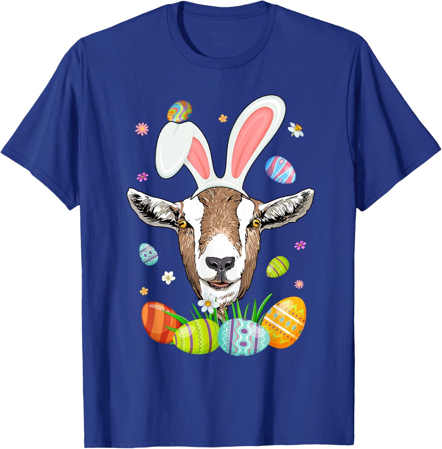 Cute Goat Face With Bunny Ears Colorful Eggs Easter Day Kids T-Shirt - T-Shirt | Royal