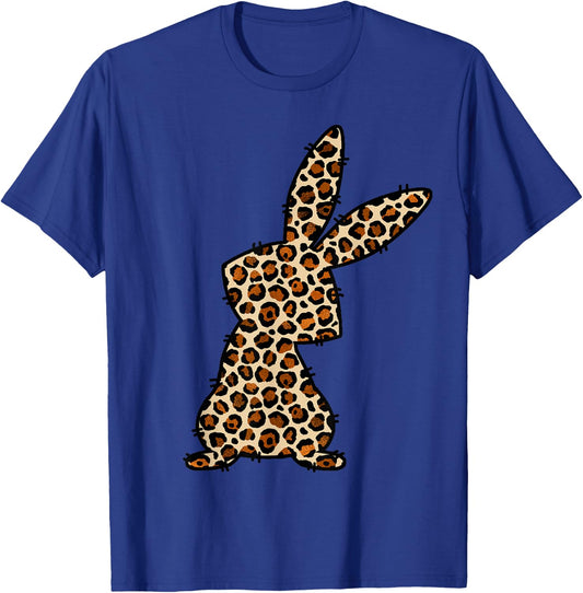Women's Happy Easter Bunny Leopard Print Leo Rabbit Ears Easter , White T-Shirt - T-Shirt | Royal