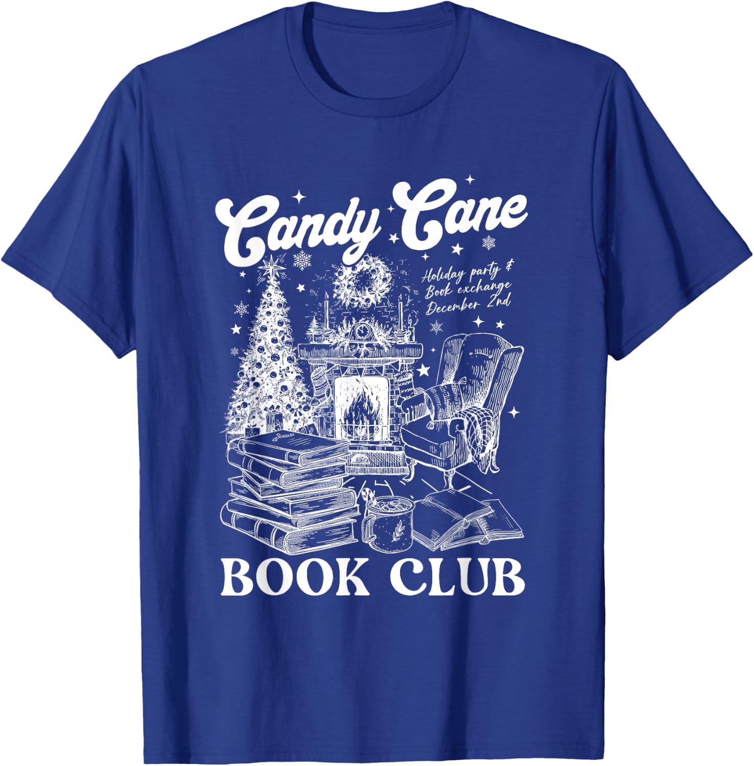Bookish Christmas Candy Cane Book Club librarian Winter T-Shirt - T-Shirt | Royal