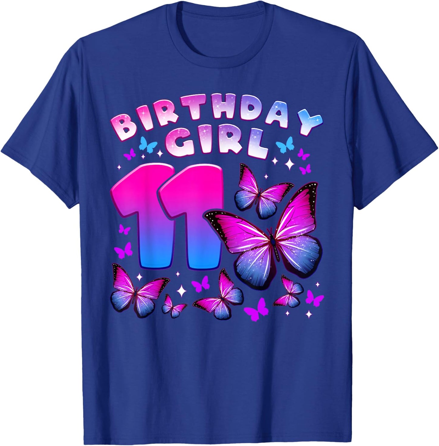 Birthday Girl 11 Years Old Butterfly Number 11 T-Shirt - T-Shirt | Royal