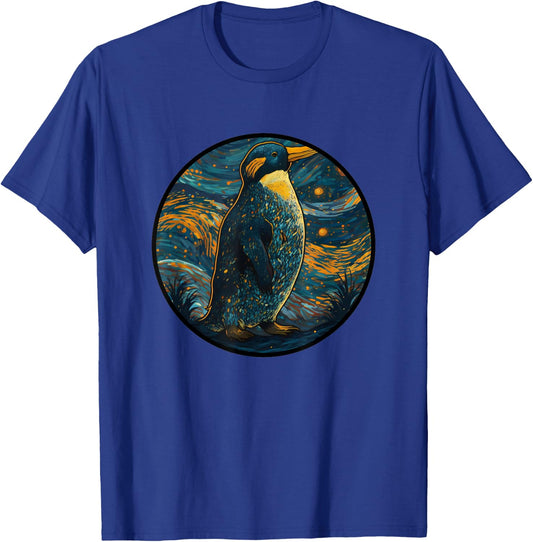 Macaroni Penguin in Starry Night Painting Men Women Kids T-Shirt - T-Shirt | Royal