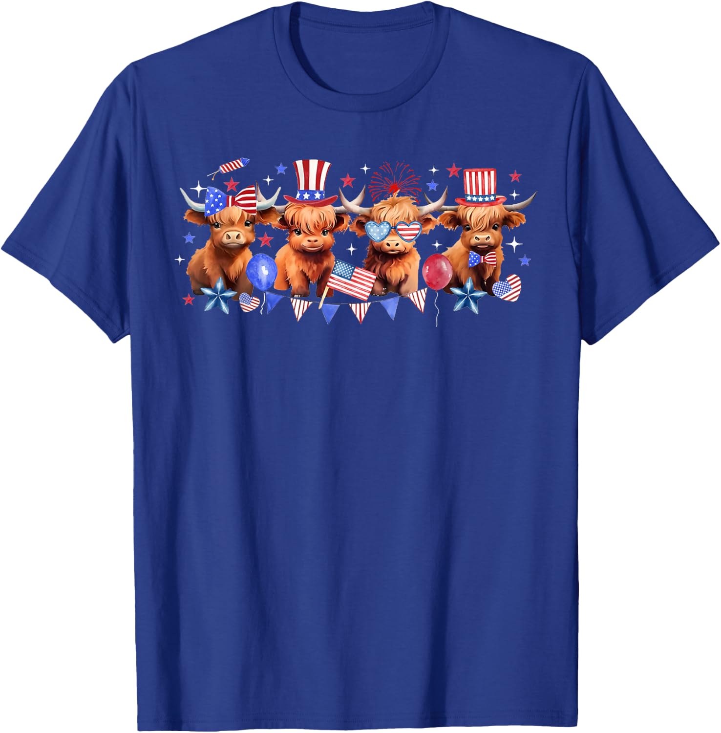 American Flag Highland Cow 4th of July Funny Cows Lover Cool T-Shirt - T-Shirt | Royal