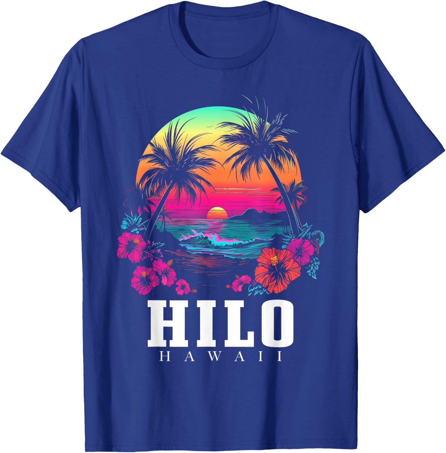 Hilo Hawaii Hawaiian Hibiscus Flowers Surfer Souvenir T-Shirt - T-Shirt | Royal