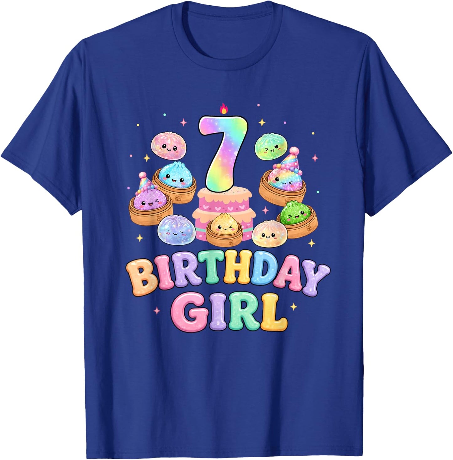 7th Birthday Girl Dumpling Shirt Cute Kawaii Dumpling Party T-Shirt - T-Shirt | Royal