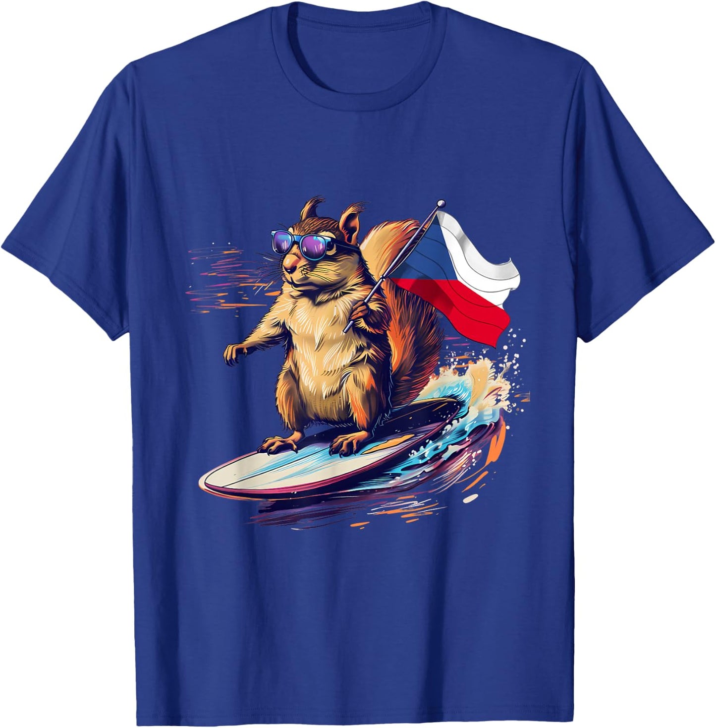 Czech Republic Surfing Squirrel Czech Flag Ceska Czech Roots T-Shirt - T-Shirt | Royal