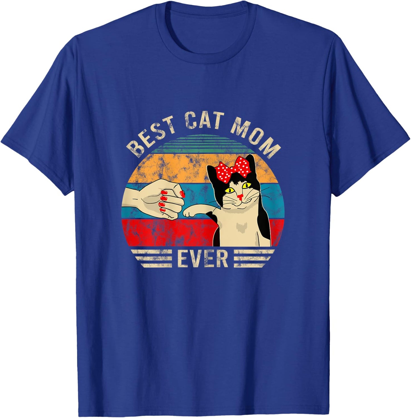 Vintage Best Cat Mom Ever Bump Graphic T-Shirt - T-Shirt | Royal