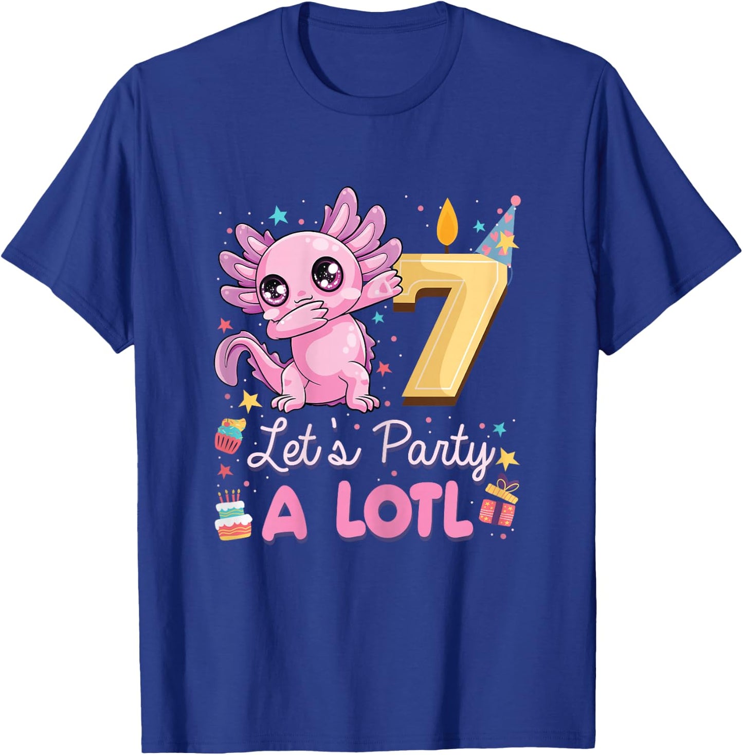 I'm 7 Let's Party A Lotl 7th Birthday Cute Axolotl Lovers T-Shirt - T-Shirt | Royal