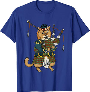 Cat With Bagpipe I Scottish Uniform Music Kilt T-Shirt - T-Shirt | Royal