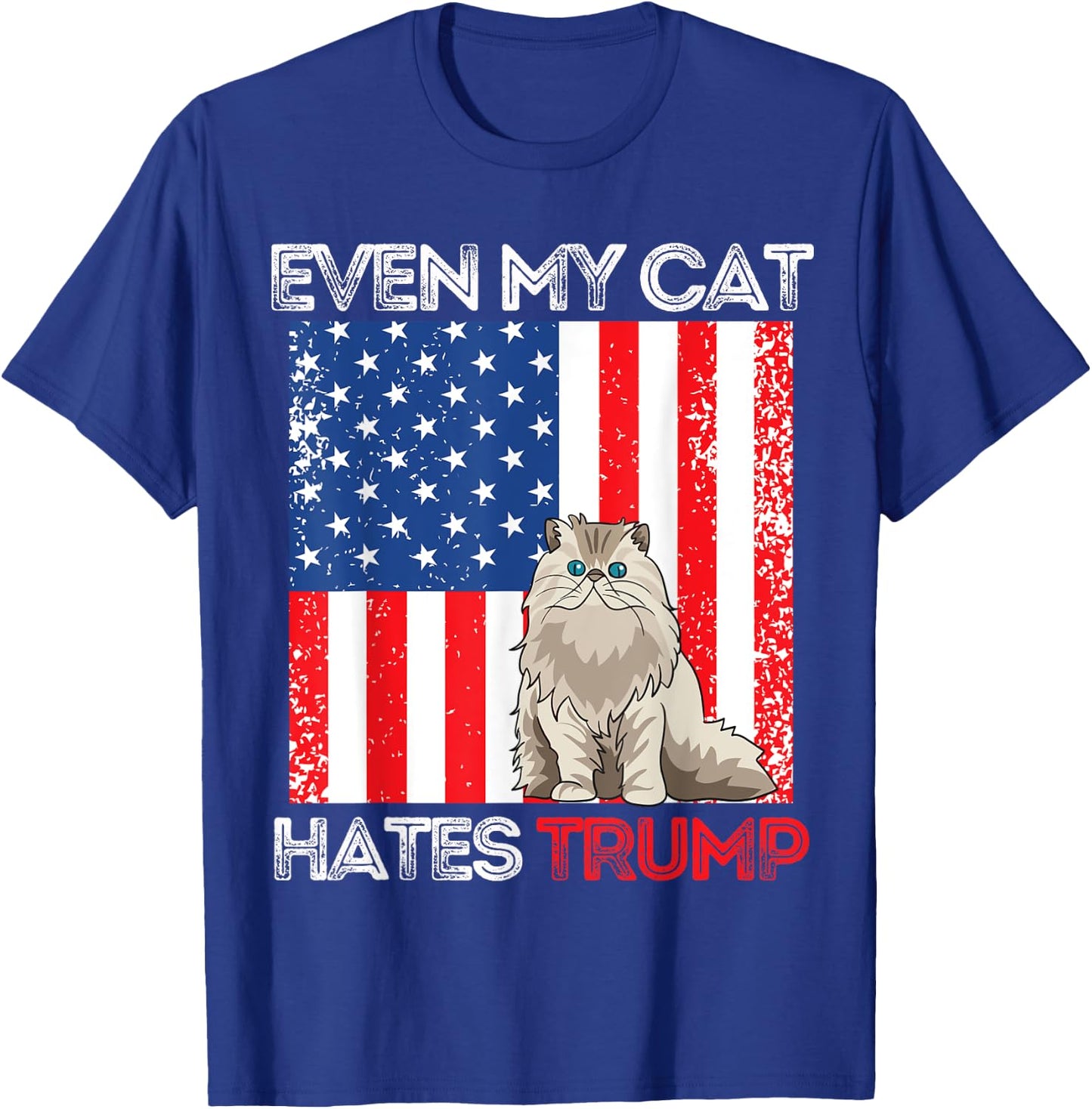 Even My Cat Hates Trump Against Trump American Flag Retro T-Shirt - T-Shirt | Royal