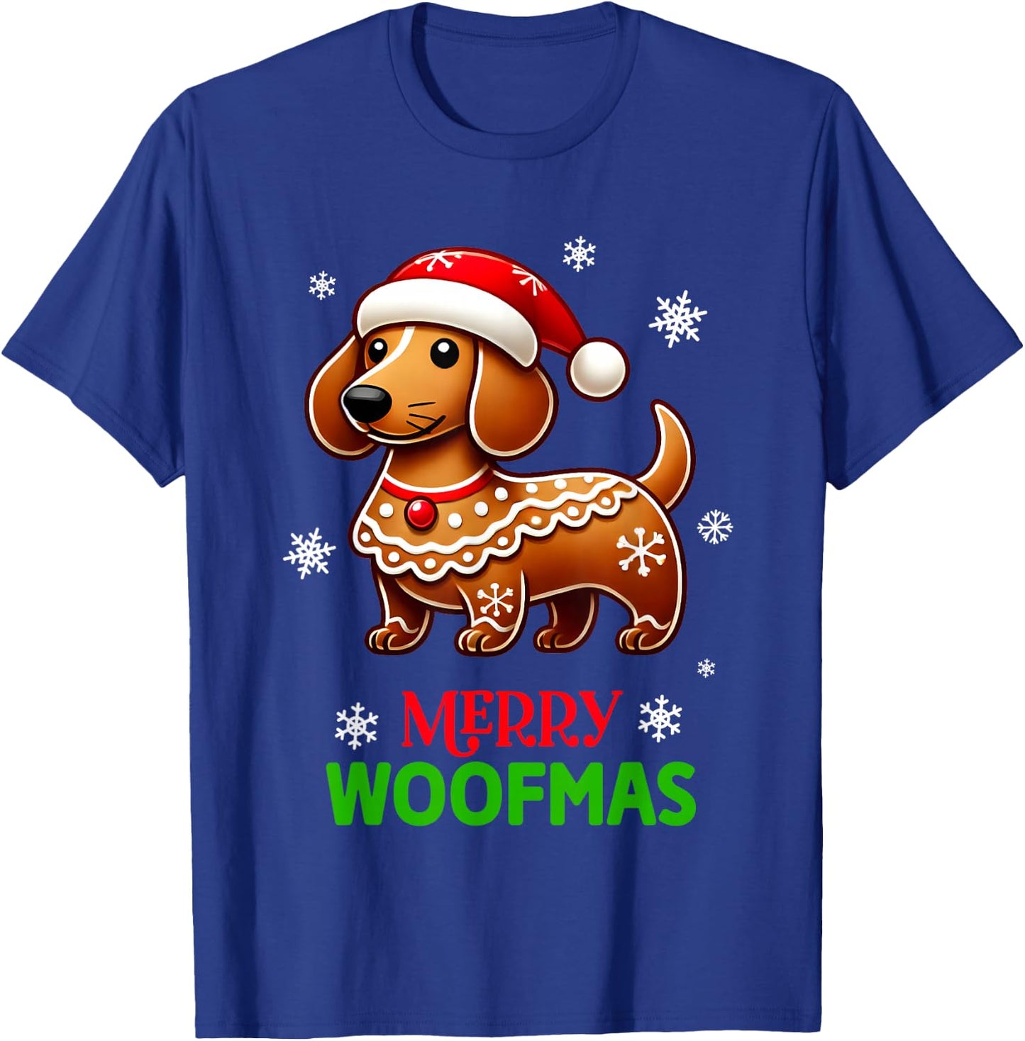 Gingerbread Weiner Dog Merry Woofmas Dachshund Christmas T-Shirt - T-Shirt | Royal