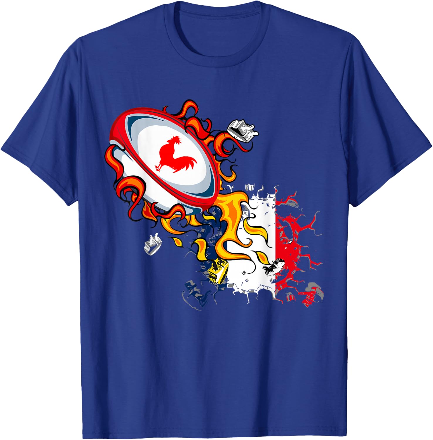 Rugby Shirt Player Child Man Flag Rooster Men Women , Black, S T-Shirt - T-Shirt | Royal
