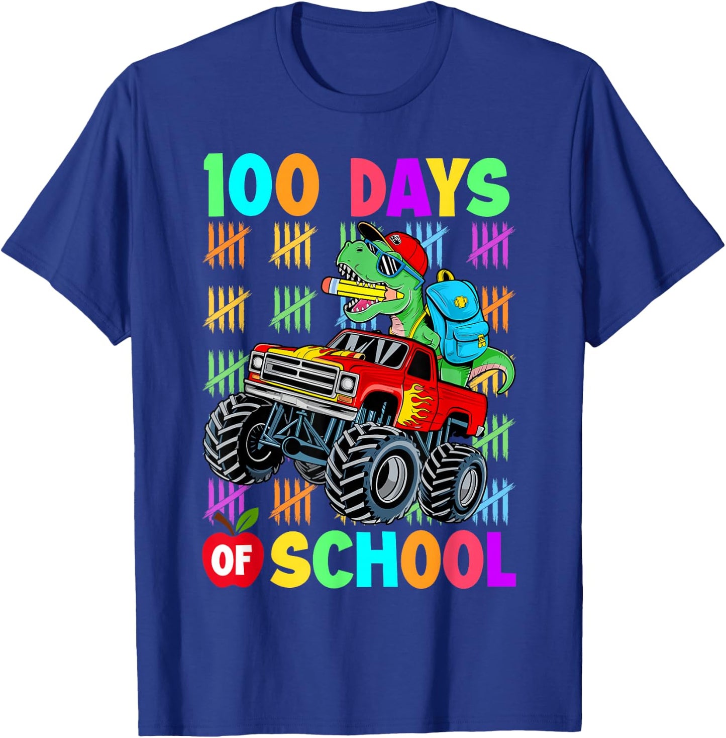 100 Days Of School Dinosaur 100 Days Smarter 100th Day Kids T-Shirt - T-Shirt | Royal
