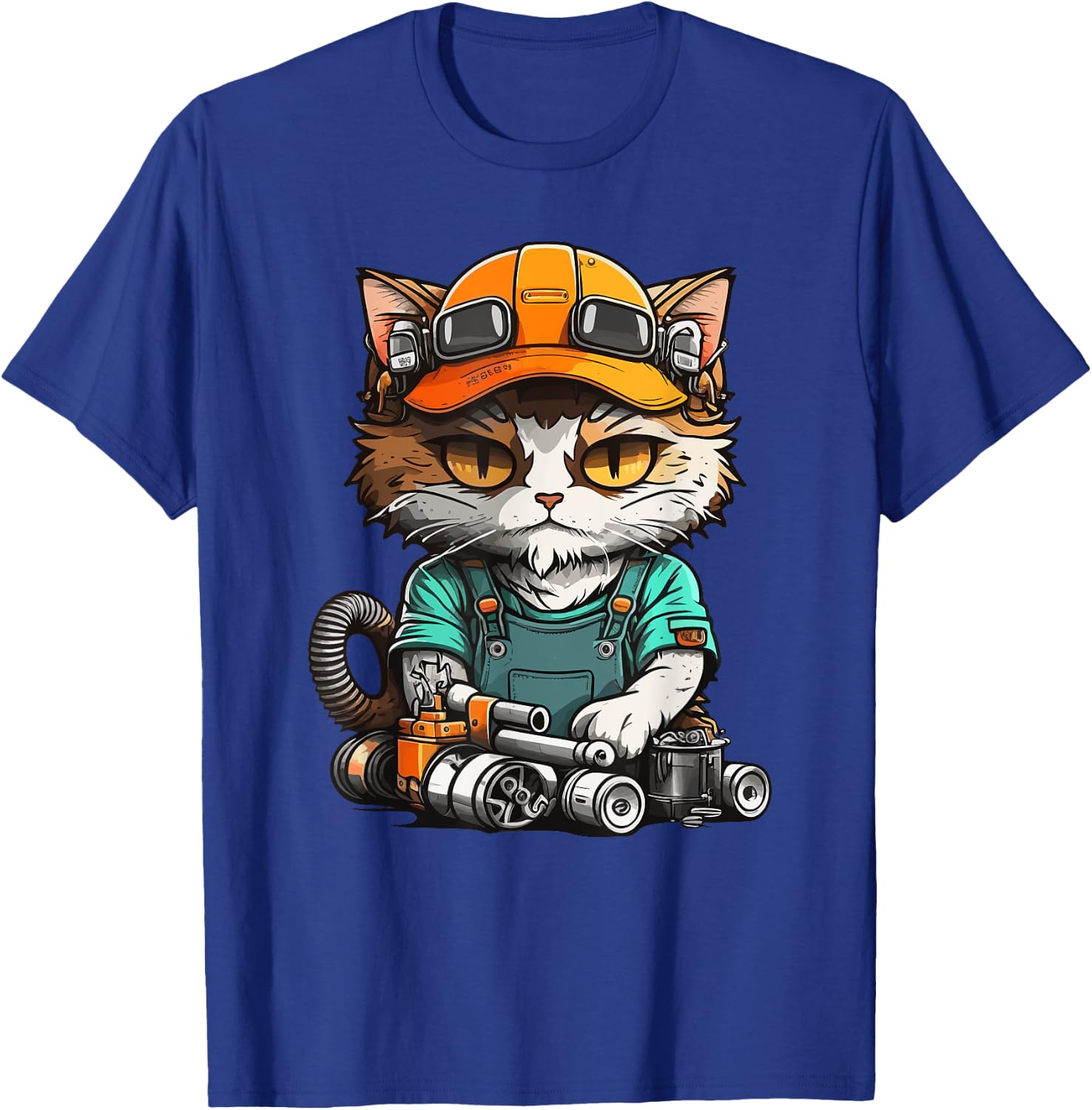 Manga Mechanic Cat - Repair Fun with Cat Flair T-Shirt - T-Shirt | Royal