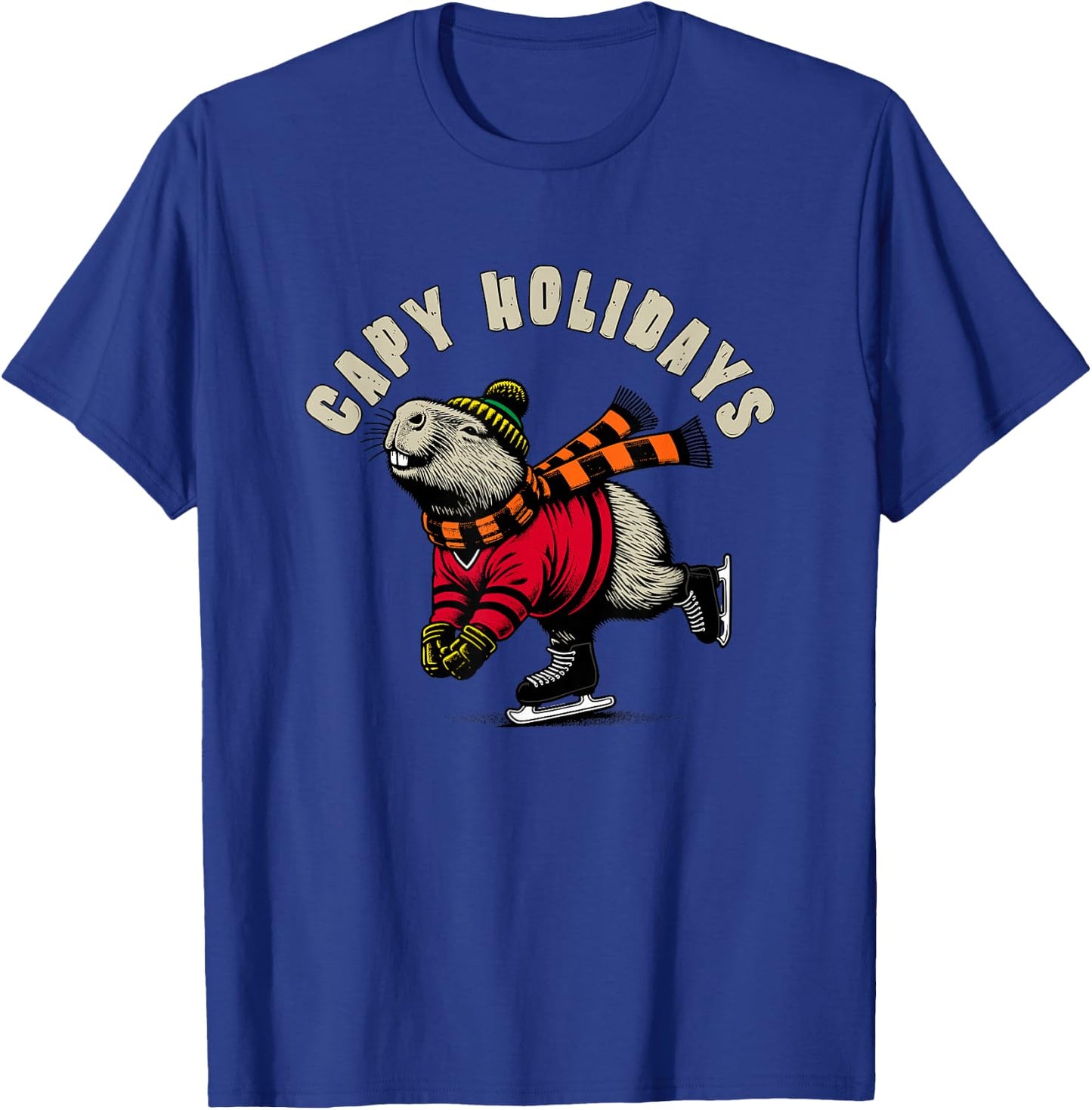 Funny Capybara Holiday Capy Holiday Ice Skating Capybara T-Shirt - T-Shirt | Royal