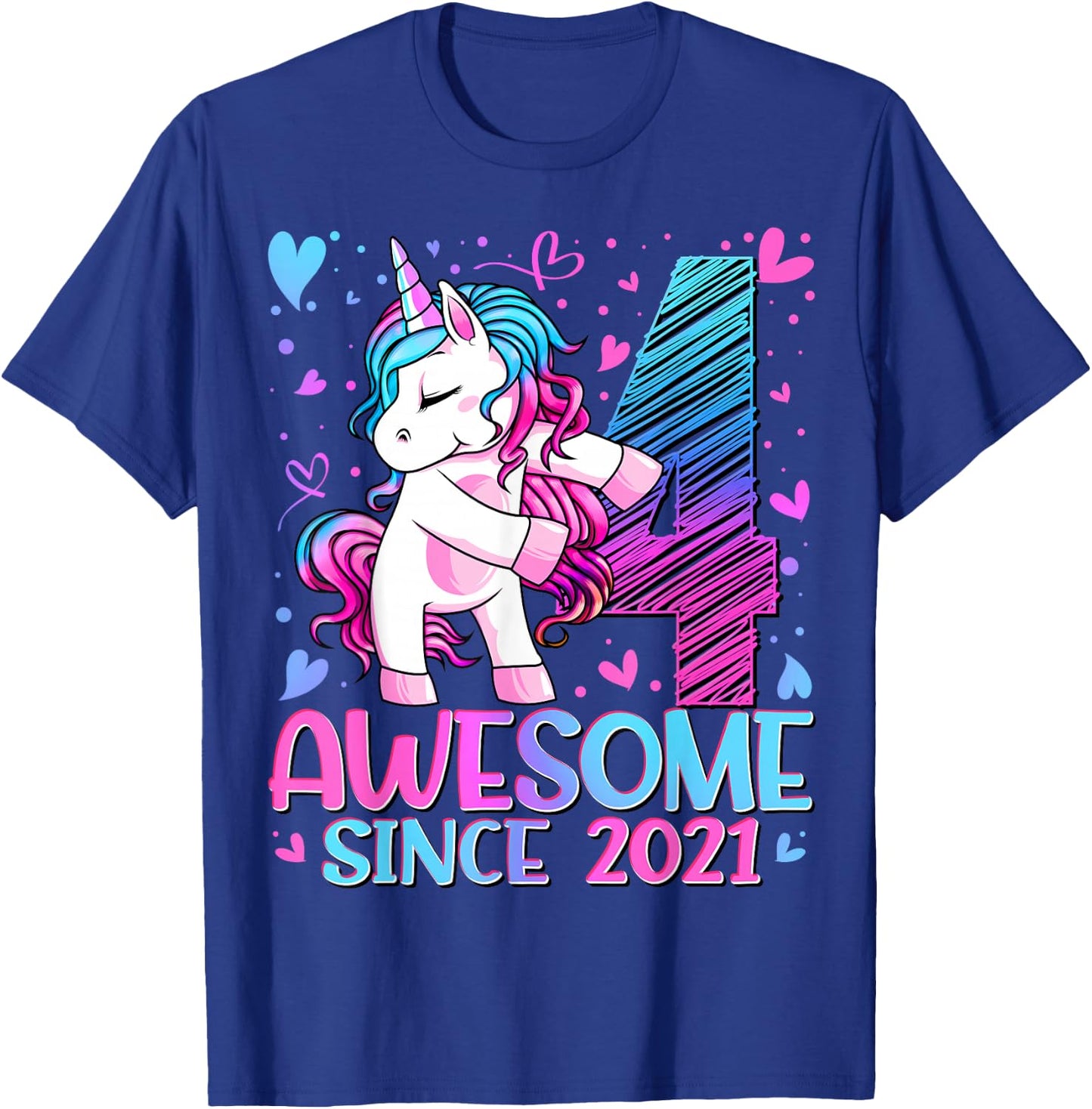 4 Year Old Unicorn Gifts For Girls 4th Birthday Girl Party T-Shirt - T-Shirt | Royal