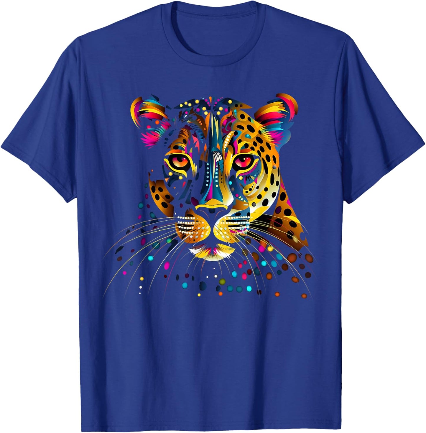 Colorful Leopard Face Jaguar Animal Big Cats Panther Black T-Shirt - T-Shirt | Royal