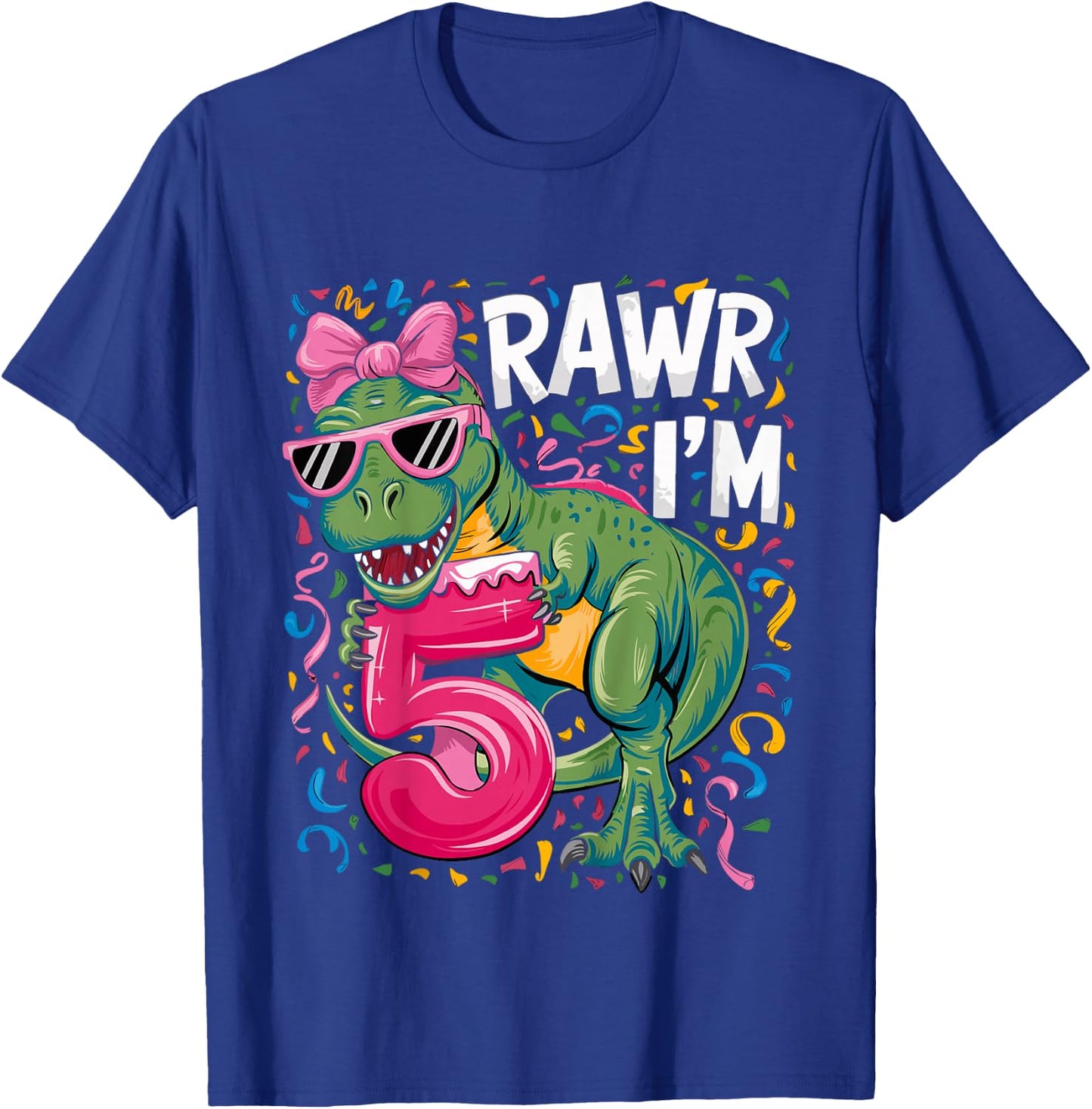 5 Year Old T Rex Dinosaur 5nd Birthday Girl T-Shirt - T-Shirt | Royal