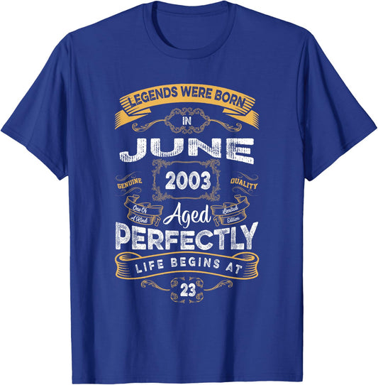 Retro 23rd Birthday Legends were Born in June 2003 T-Shirt - T-Shirt | Royal