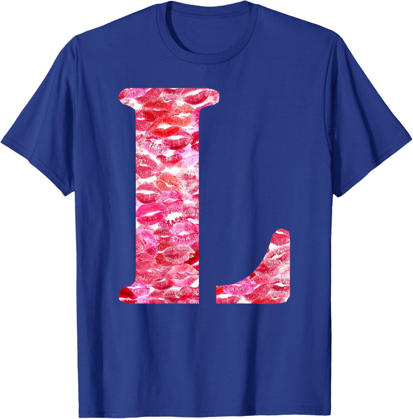 Back Print Only - Lipstick Kisses For Boyfriend Letter L , Black, S T-Shirt - T-Shirt | Royal