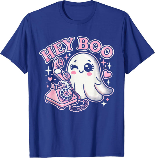 Groovy Hey Boo Cute Ghost Funny Halloween Girls Women Kids T-Shirt - T-Shirt | Royal