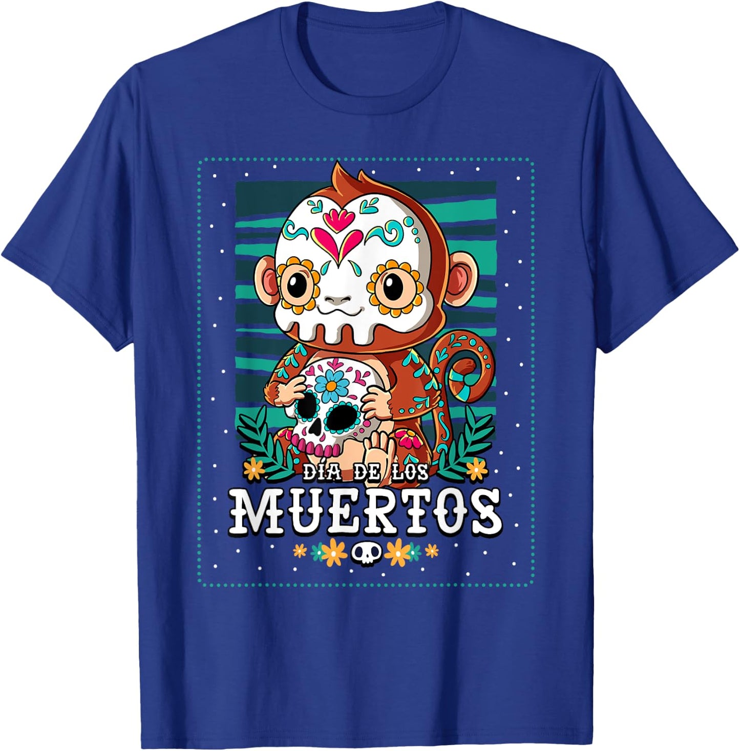 Dia De Los Muertos Monkey T-Shirt - T-Shirt | Royal