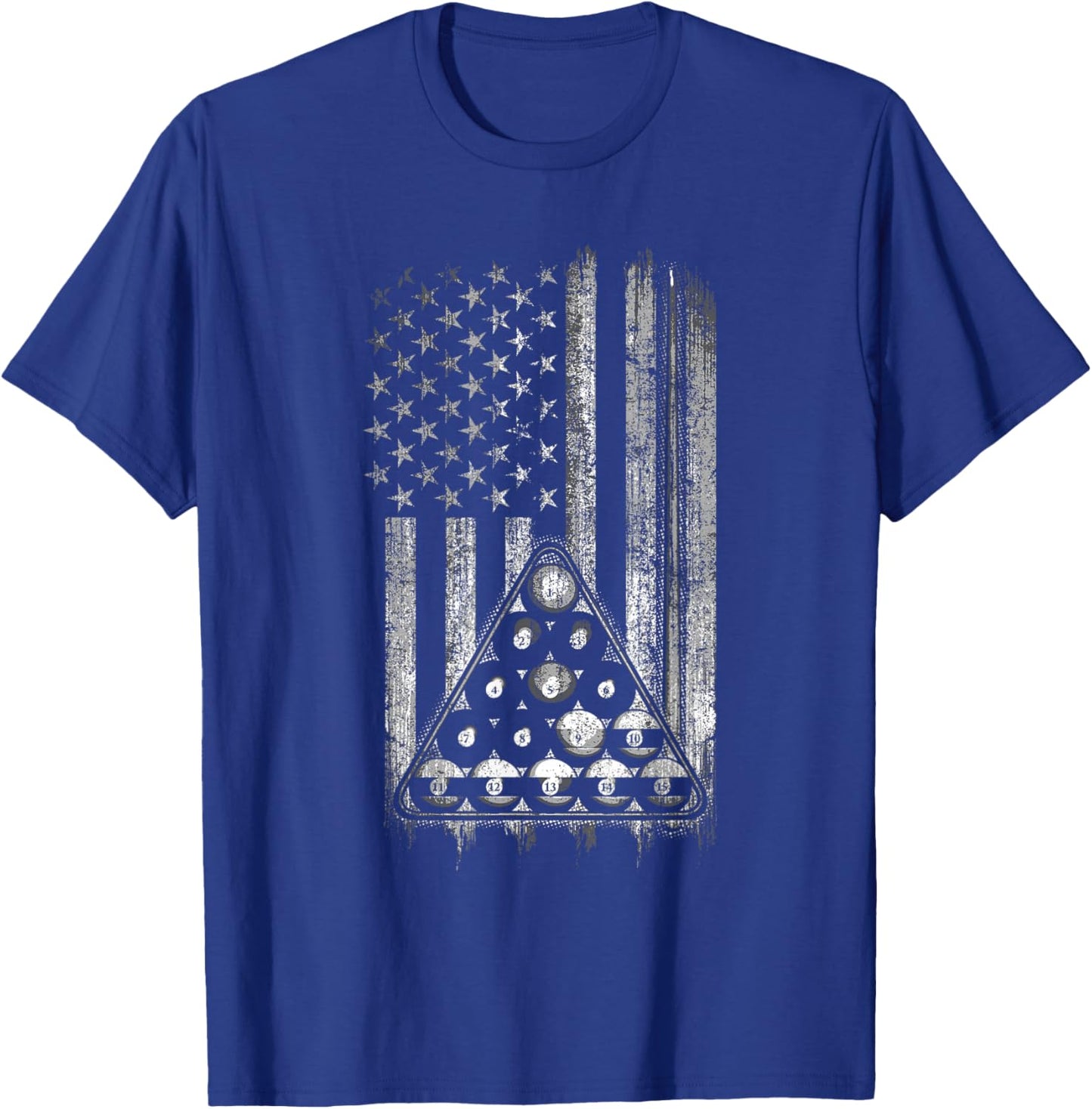 Pool Player American Flag Cue Stick and Billard Balls USA T-Shirt - T-Shirt | Royal