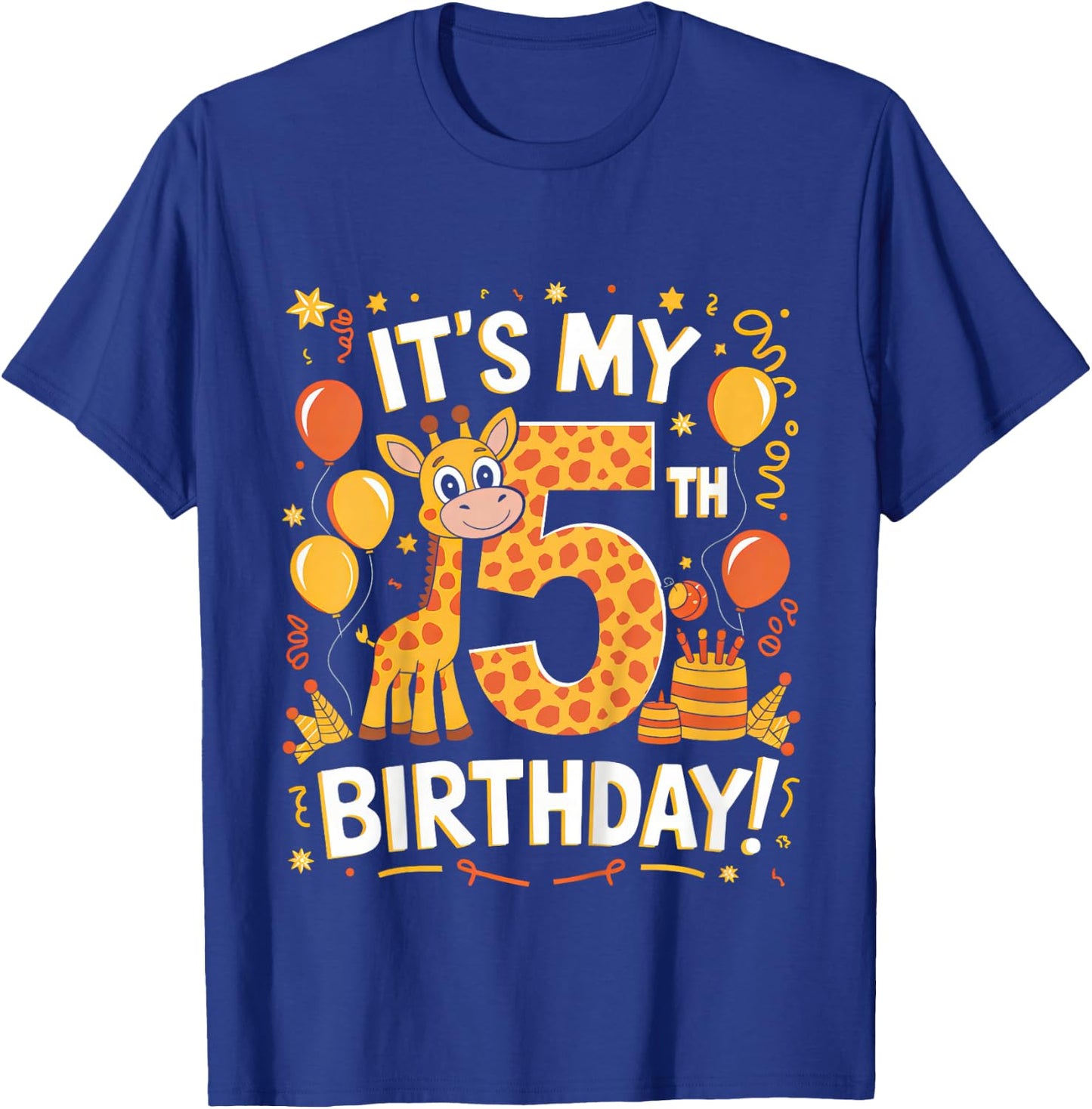 Kids Its My 5th Happy Birthday Giraffe 5 Years Old Party Toddlers T-Shirt - T-Shirt | Royal